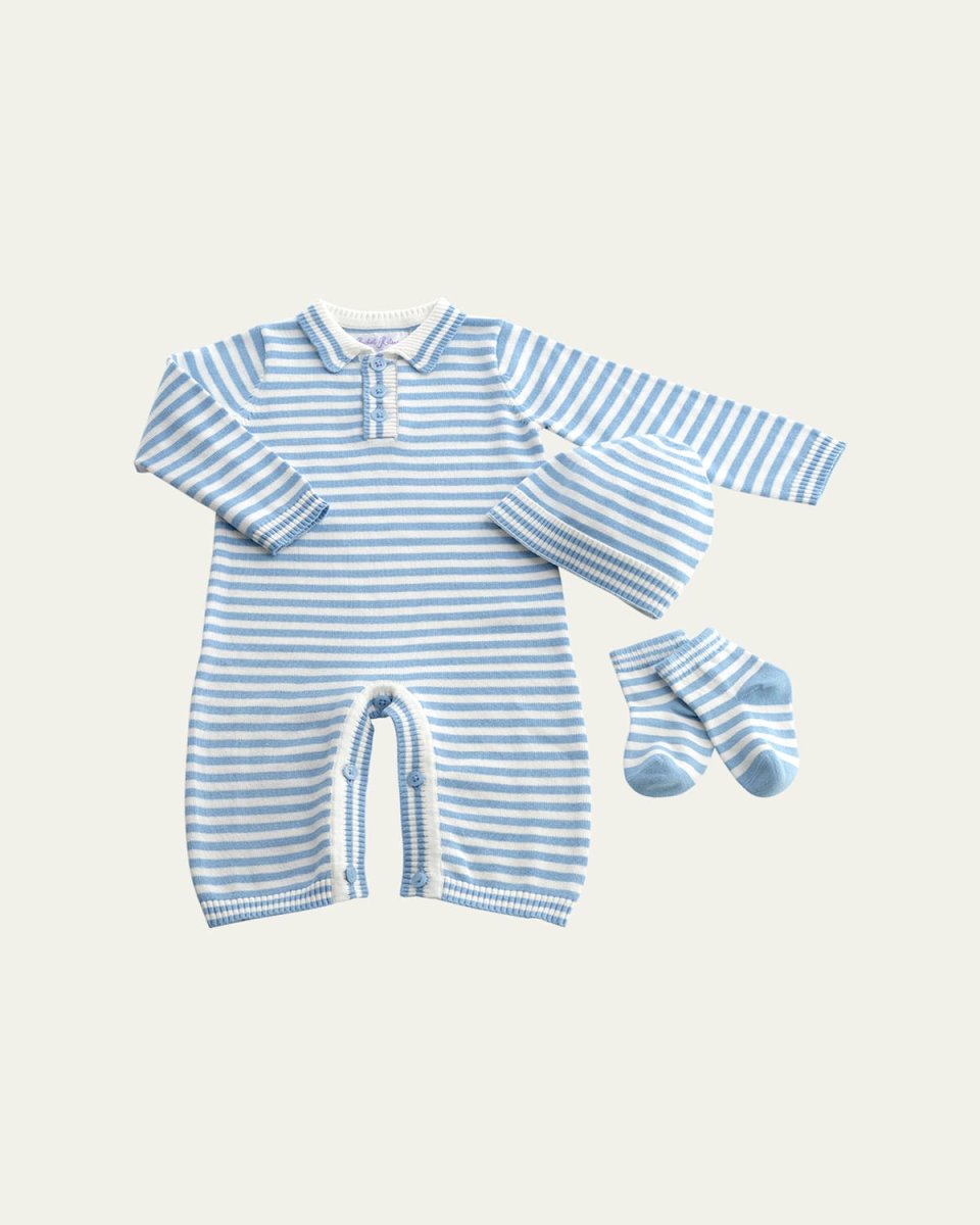 Boy's Knit Striped 3-Piece Playsuit Gift Set, Size 3M-18